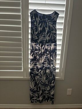 Navy and White Tropical Print Sleeveless Maxi Dress